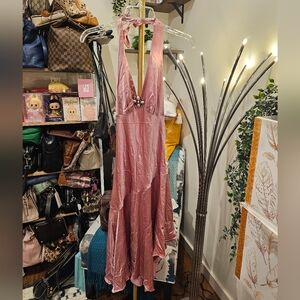 Vintage Elegant Pink Halter Dress
